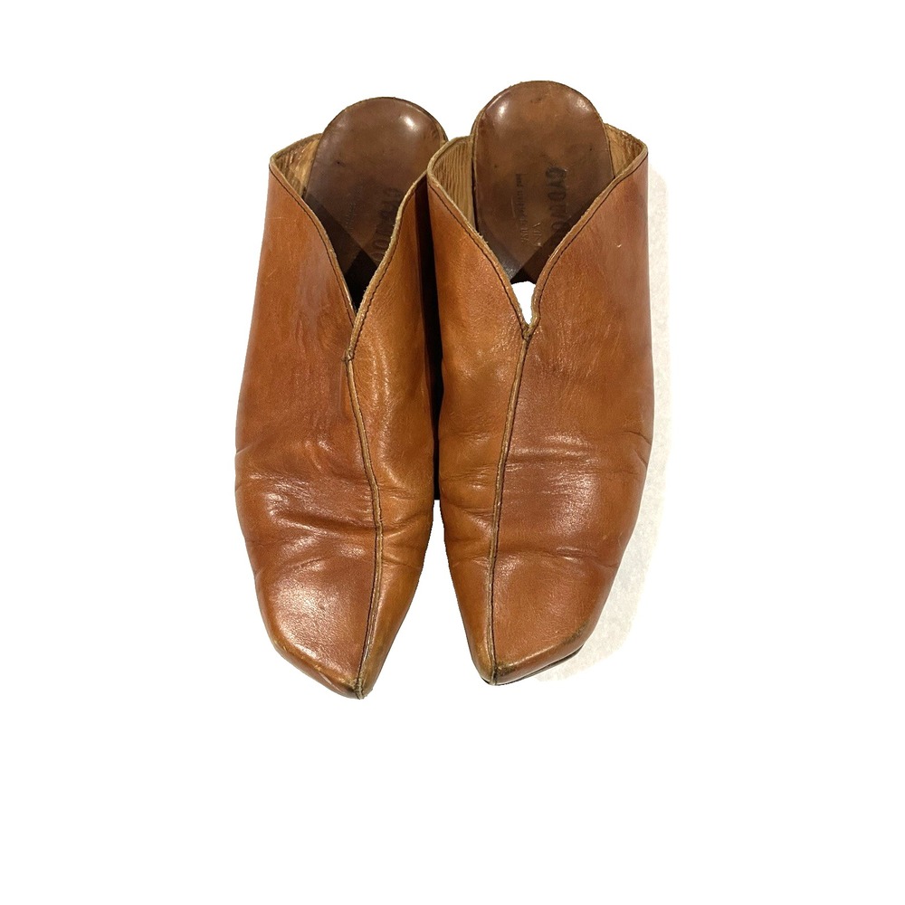 CYDWOQ Vintage Hand Sculpted in USA 39 1/2 US 9 Brown Leather Slip On Flats Mule - Picture 5 of 7